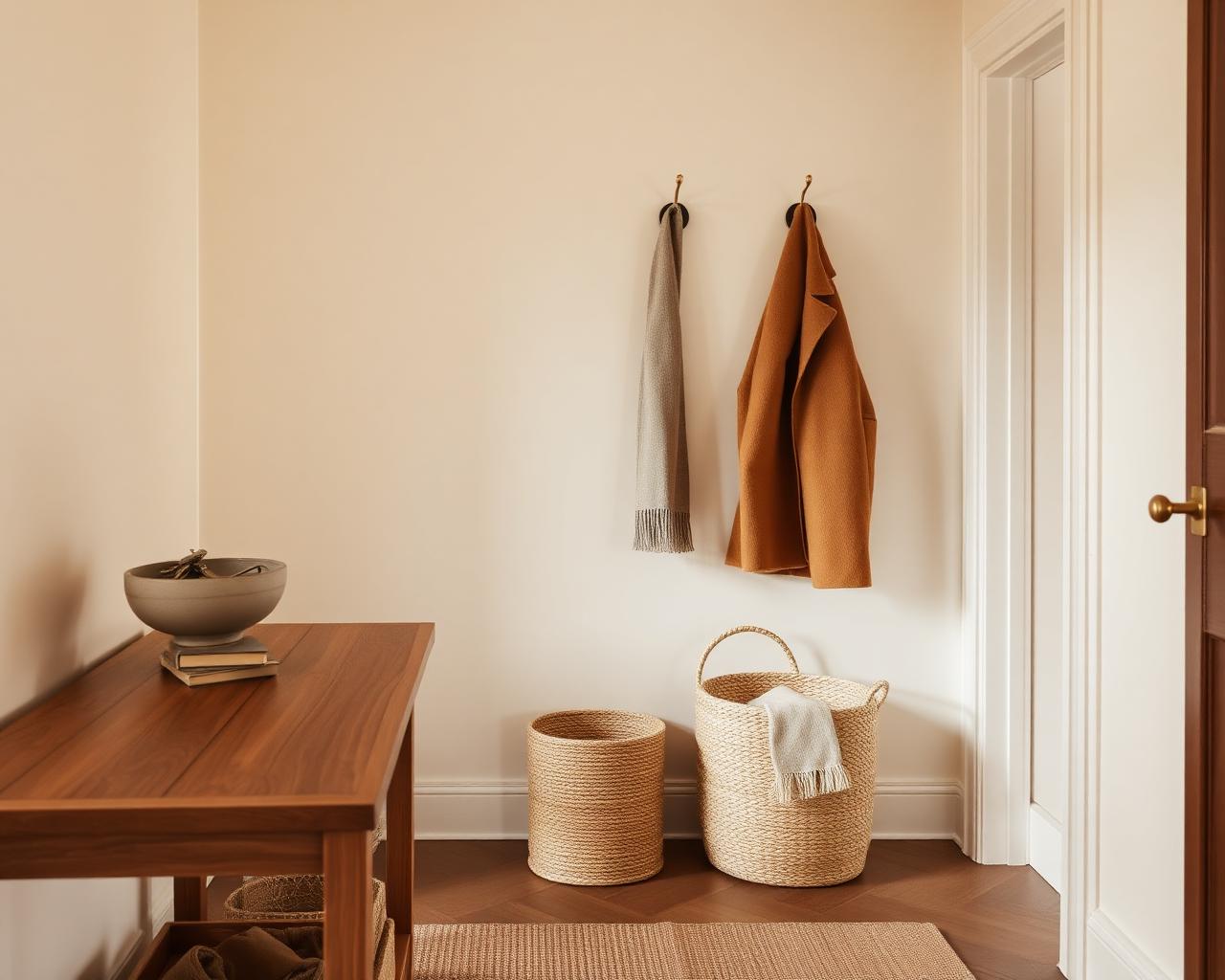 A welcoming, elegantly arranged entryway with botanical accents