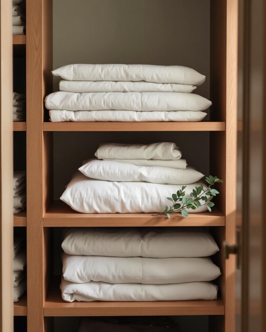 Neatly folded ivory linens, cared for with quiet attention